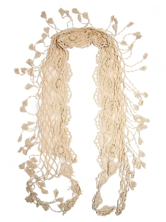 Bohomonde Laurel Scarf- 100% Cotton Crochet Lace Tassel Fringe Scarf - Cream - CE11QHMDZFJ