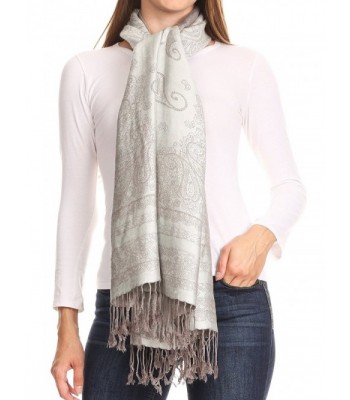 Sakkas Lightweight Two Tone Paisley Design Pashmina Fringe Scarf / Stole / Wrap - White / Grey - CS184S7EIRD