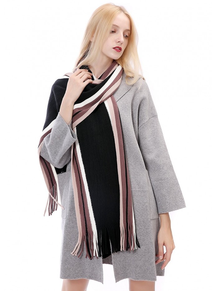 Vigeiya Wool Scarves Blanket Long Shawl Winter Warm Large For Women Scarf - Tassel Khaki - CN1866XQESR