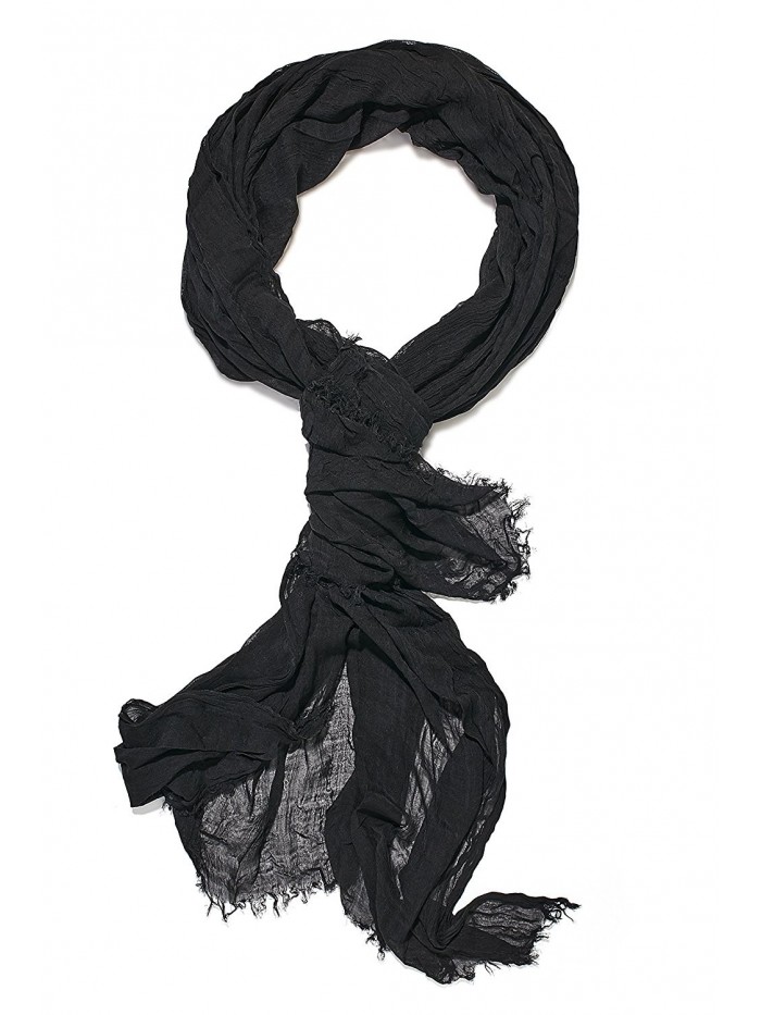 Ladies Cotton Gauze Scarf Crinkle Soft Shawl Wrap Fashion Scarves For Women - Black - CN12N5JPRTI