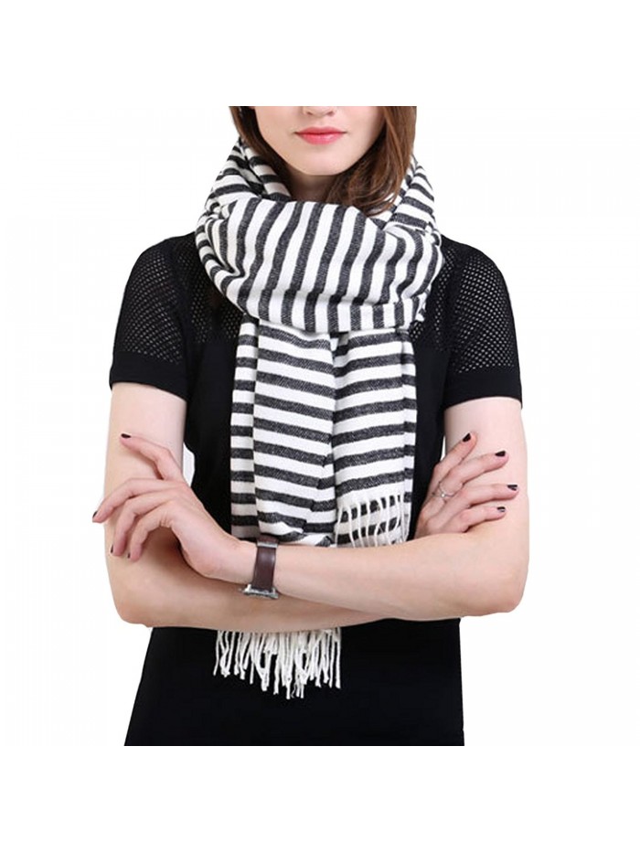 YAOSEN Classic Black and White Striped Scarf Warm Fringed Shawl - C6185A7KMZ2