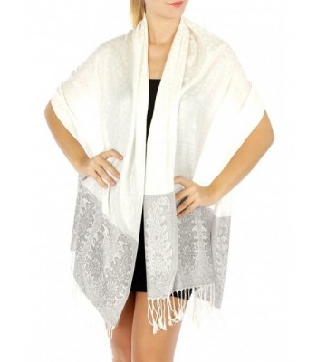 SERENITA Polka Dotted Paisley Border Pashmina - White - C3180W5C248