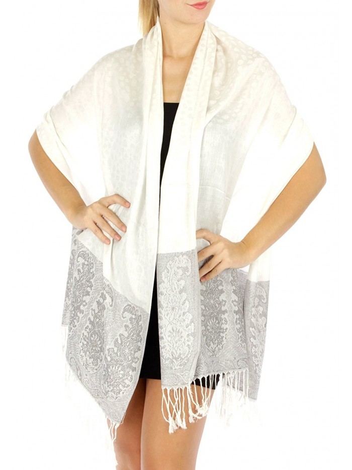 SERENITA Polka Dotted Paisley Border Pashmina - White - C3180W5C248