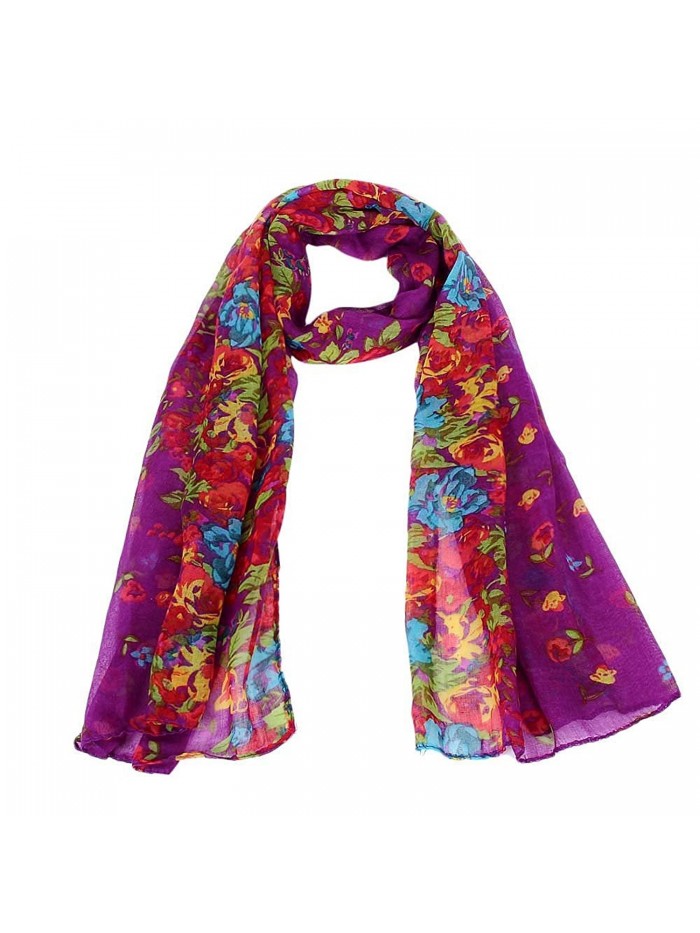 Sandistore Women Soft Scarf Long Wraps Shawl Flower - Purple - CY127BBZ06L