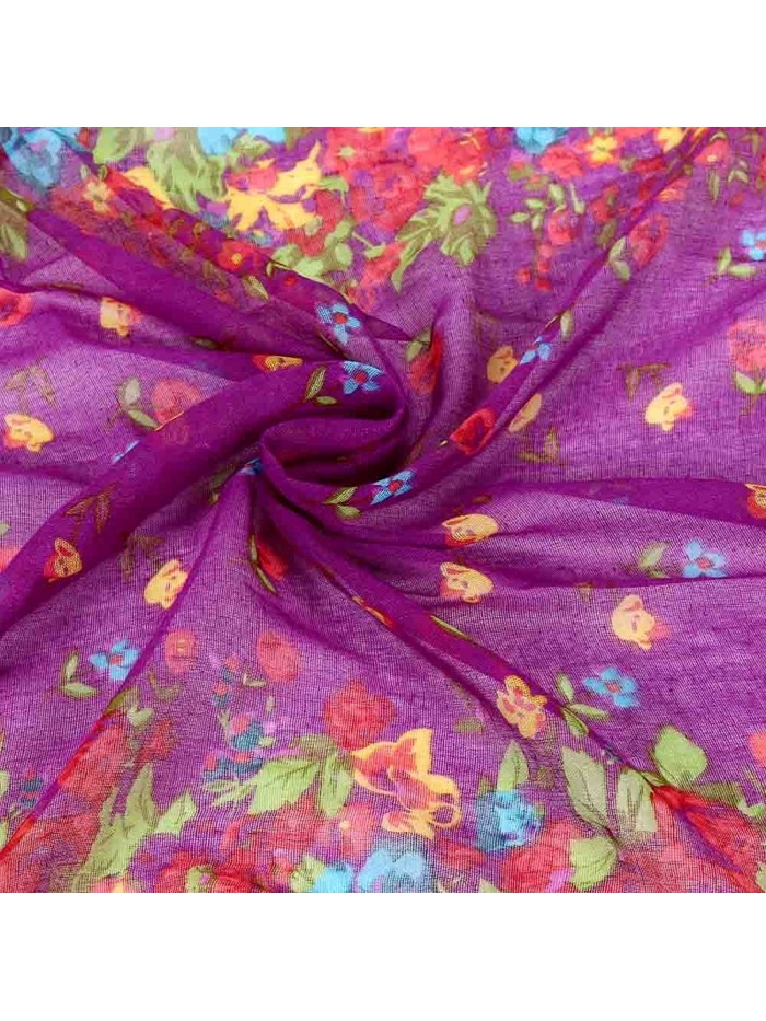 Women Soft Scarf Long Wraps Shawl Flower - Purple - CY127BBZ06L