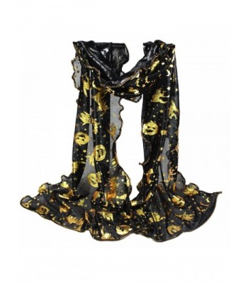 Tsmile Women Halloween Pumpkin Print Scarf Long Soft Wrap Shawl Stole Pashmina Scarves - Black - CK186MML9TK