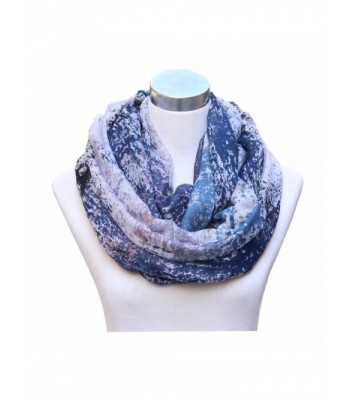 Lucky Leaf Women Lightweight Cozy Infinity Loop Scarf with Various Artist Print - Floral Blue - CQ17XQ6CT0C