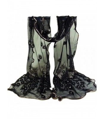 GU Angqi Faddish Women Peacock Flower Embroidered Lace Scarf Wrap Shawl Stole Pashmina - C212FIV7JER