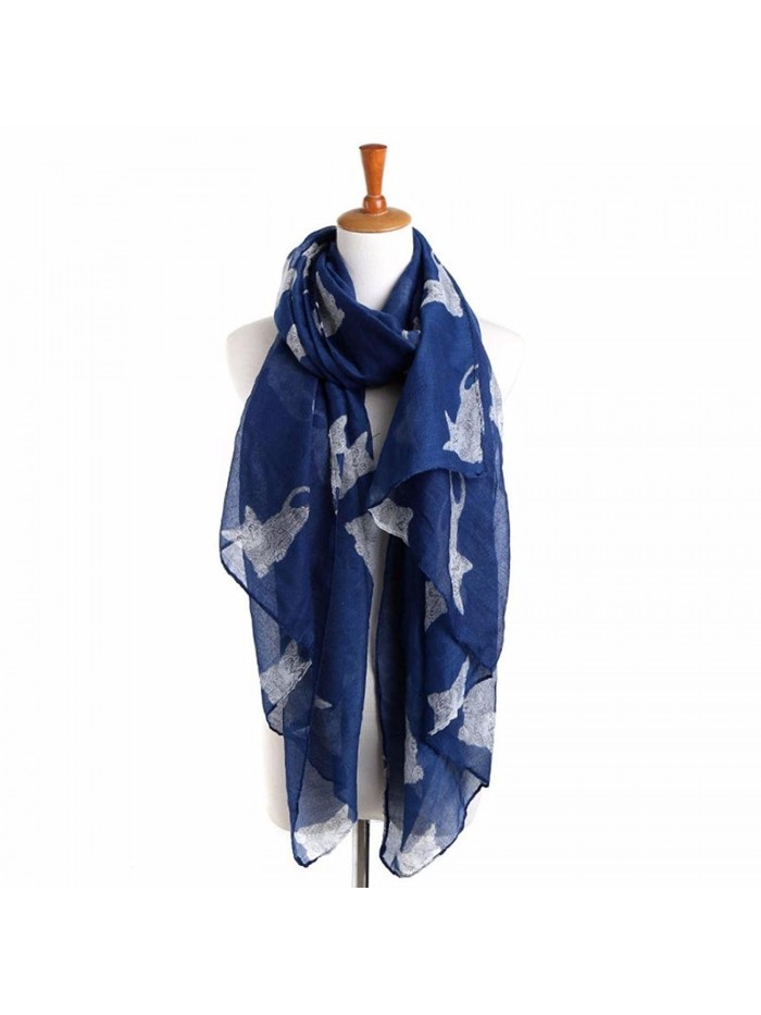 Women Warm Wrap Scarf- Bolayu Lady Penguin / Cat Print Voile Shawl Rectangle Scarves - Navy - CS188NCCHAH