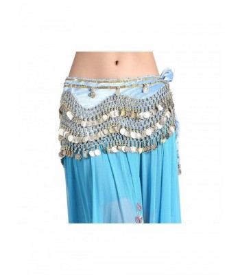 ZLTdream Women's Belly Dance Wave Shape Hip Scarf With Gold Coins - Light Blue - C9189I0GOEC