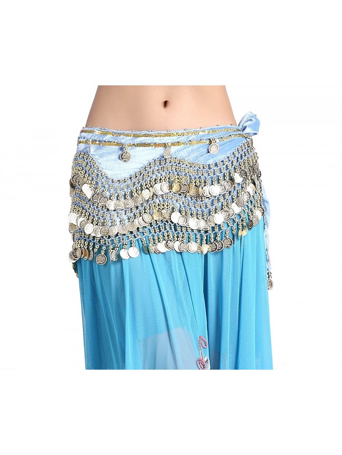 ZLTdream Women's Belly Dance Wave Shape Hip Scarf With Gold Coins - Light Blue - C9189I0GOEC