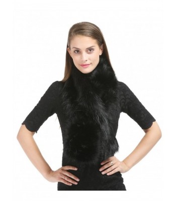 Saferin Women's Winter Faux Fake Fur Straight Scarf Wrap Collar Shawl Shrug - Black - CO185SHY6RS