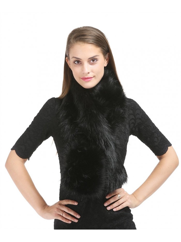 Saferin Women's Winter Faux Fake Fur Straight Scarf Wrap Collar Shawl Shrug - Black - CO185SHY6RS