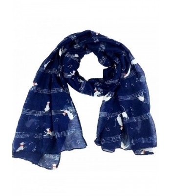 Music Kitten Print Viscose Scarf CSJ-L-47 - Dark Blue - C112FRI71BR