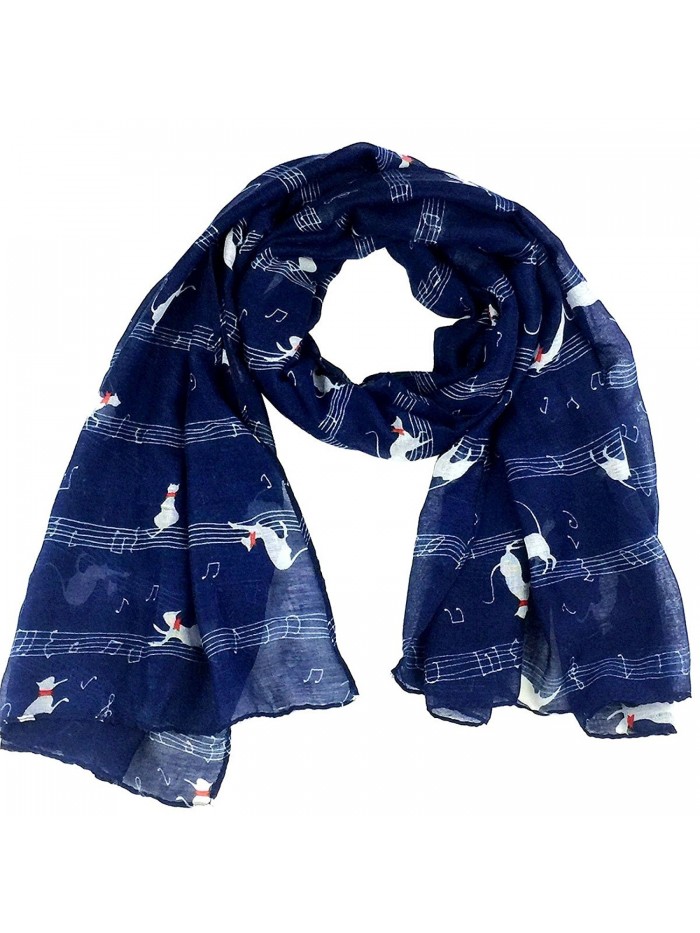 Music Kitten Print Viscose Scarf CSJ-L-47 - Dark Blue - C112FRI71BR