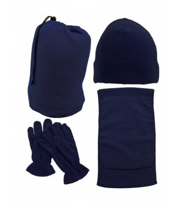 Men & Women's 3 Pc Winter Travel Set - Beanie Hat- Scarf- & Gloves - Navy - CI188Q7TOU4