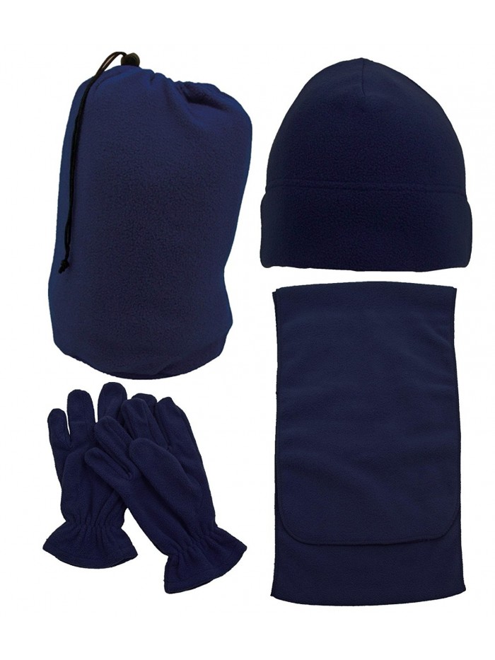 Men & Women's 3 Pc Winter Travel Set - Beanie Hat- Scarf- & Gloves - Navy - CI188Q7TOU4