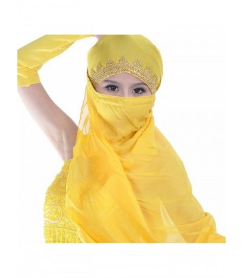 AvaCostume Chiffon Big Veil Shawl Skirt Scarf Gypsy Gold Trim Headscarf - Yellow - CQ11YPYN42P