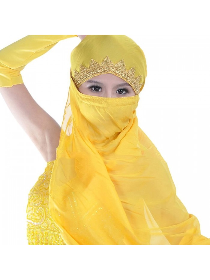 AvaCostume Chiffon Big Veil Shawl Skirt Scarf Gypsy Gold Trim Headscarf - Yellow - CQ11YPYN42P