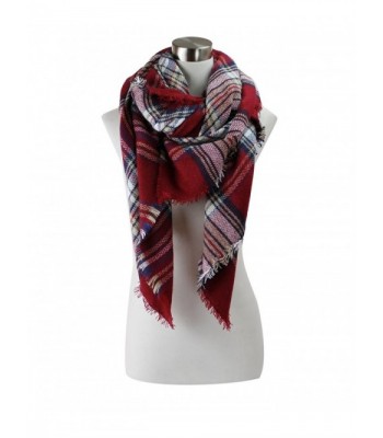 Classic Plaid Check Pattern Blanket Scarf - Burgundy - CL12M18CDCD