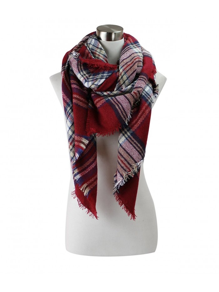 Classic Plaid Check Pattern Blanket Scarf - Burgundy - CL12M18CDCD