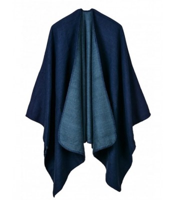 Fixmatti Women's 2017 Winter Knitted Cashmere Poncho Capes Shawl Cardigans Coat - 02-navy Blue - CT185X9NQ0E