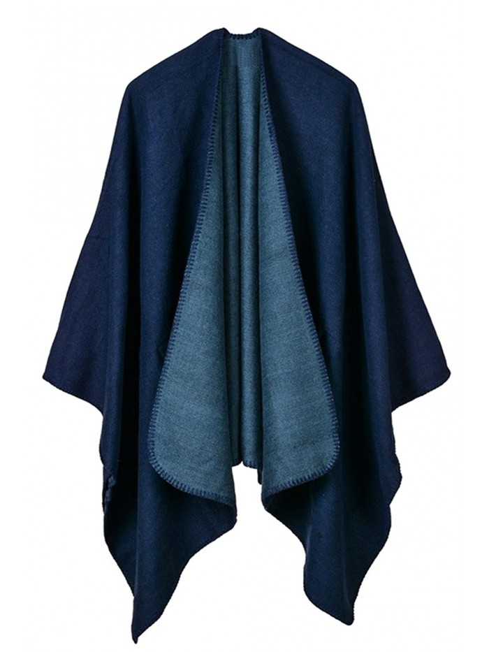 Fixmatti Women's 2017 Winter Knitted Cashmere Poncho Capes Shawl Cardigans Coat - 02-navy Blue - CT185X9NQ0E