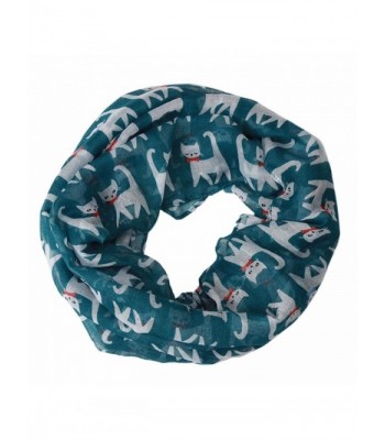 Perman Women Ladies Girl Voile Bow Cat Printed Pattern Silk Scarf Wrap Shawl - Blue - CY12O06YS94