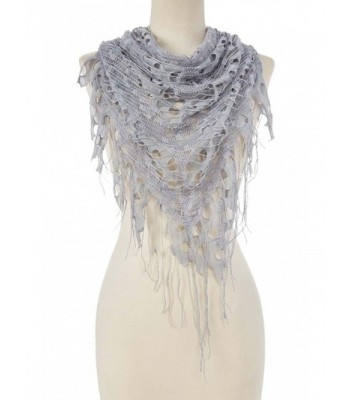 Women Fashion Shabby Chic Triangle Sheer Cutout Fringe Scarf Shawl - Light Bule Gray - CC12MGTVDTV