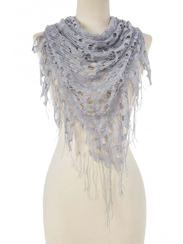 Women Fashion Shabby Chic Triangle Sheer Cutout Fringe Scarf Shawl - Light Bule Gray - CC12MGTVDTV