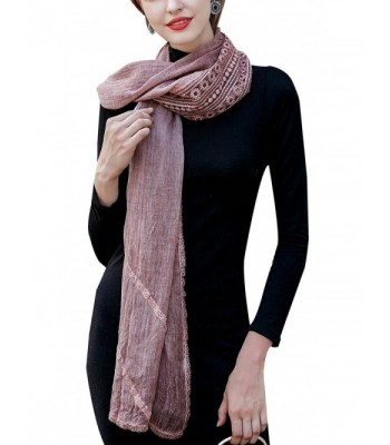 Women Vintage Hollow Flower Scarf Solid Color Rectangle Cotton Hemp Neckerchief - Pink - CD186L6YG6K