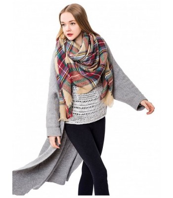 Women Plaid Blanket Winter Scarf Thick Cozy Tartan Wrap Oversized Shawl Cape - CC12IOZ90LT