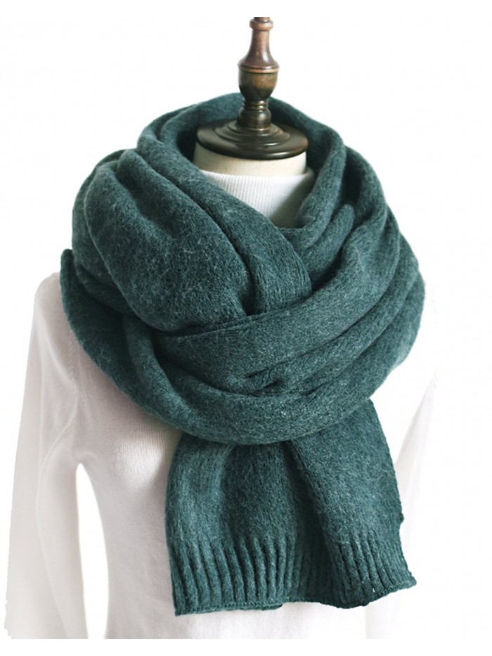 Women Knit Scarf- Faurn Thick Warm Soft Simple Neck Scarves Lambswool Pashmina Feel - Green - CA1888M8RXO