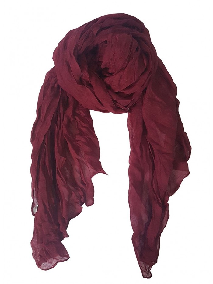 SoLine Vintage Solid Color Wrinkle Scarves Shawl Blanket Warp lightweight Large Scarf - Wr_wine - C21879I25M5