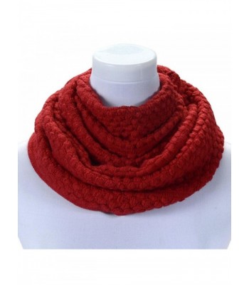NEWONESUN Women Winter Warm Infinity 2 Circle Cable Knit Cowl Neck Long Scarf Shawl - Red - CA187UC4OQ9