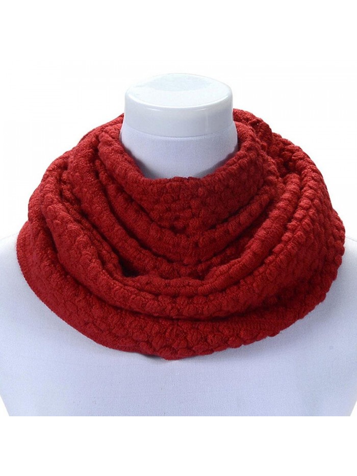 NEWONESUN Women Winter Warm Infinity 2 Circle Cable Knit Cowl Neck Long Scarf Shawl - Red - CA187UC4OQ9