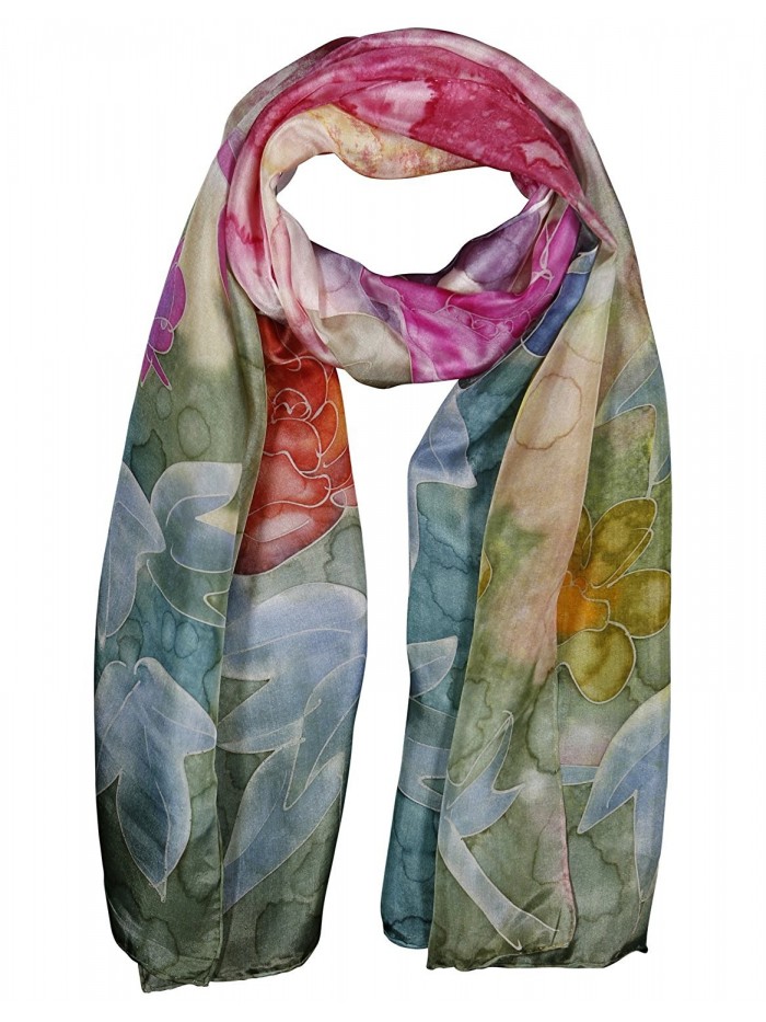Invisible World Women's 100% Silk Hand Painted Rectangular Scarf Spring Bouquet - C9121SEWIIZ