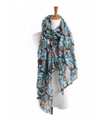 Cool Animal Printed Scarf Fashion Cute Womens Sheer Scarves Wrap - Cartoon Owl - Blue - CZ1867YMXZN