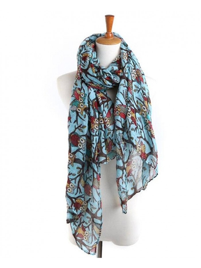 Cool Animal Printed Scarf Fashion Cute Womens Sheer Scarves Wrap - Cartoon Owl - Blue - CZ1867YMXZN