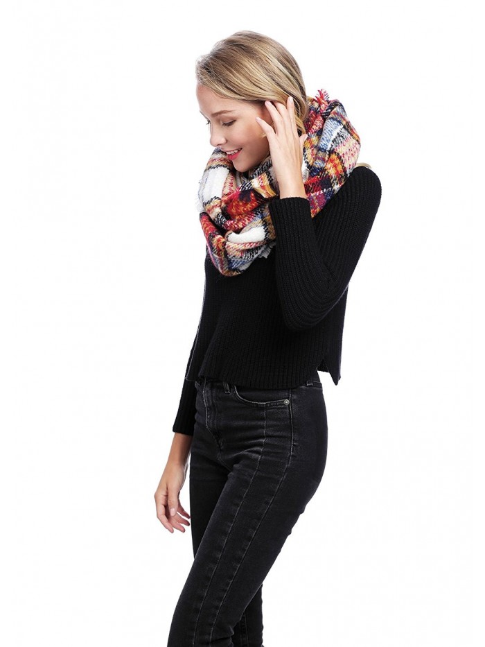 Womens Plaid Pattern Design Loop Infinity Style Cold Weather Scarf - Ivory - CR1852MZTH5 Womens Plaid Pattern Design Loop Infinity Style Cold Weather Scarf - Ivory - CR1852MZTH5