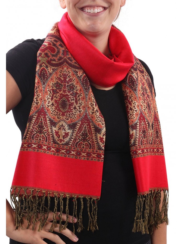 Alice Blake Premium Metallic Paisley Pashmina Scarf Shawl Wrap w/FREE Gift Box - Red - CW187WCHI6G