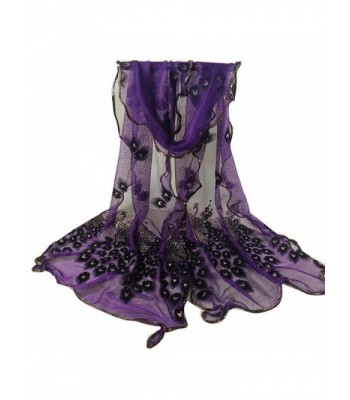 Besde Fashion Women Lady Girl Flower Embroidered Lace Scarf Long Soft Wrap Shawl - Purple - CM12O783INK