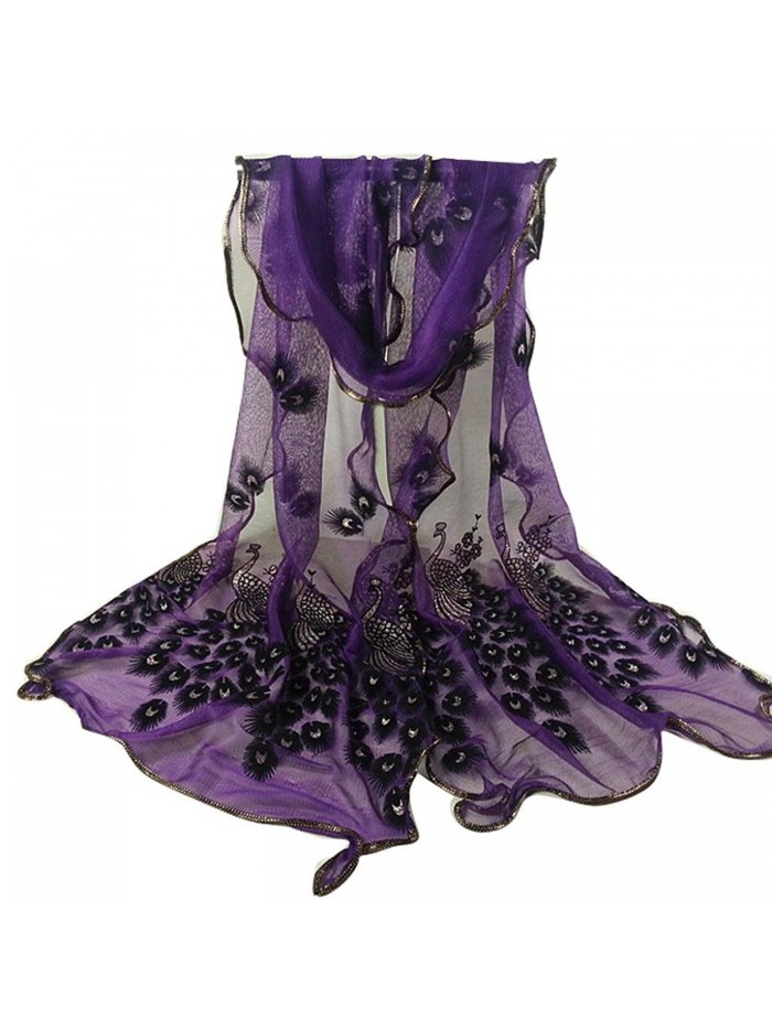 Besde Fashion Women Lady Girl Flower Embroidered Lace Scarf Long Soft Wrap Shawl - Purple - CM12O783INK