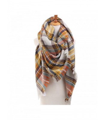 Plaid Checked Tartan Scarf Wrap Shawl - Grey Orange - C011TW6UOS3