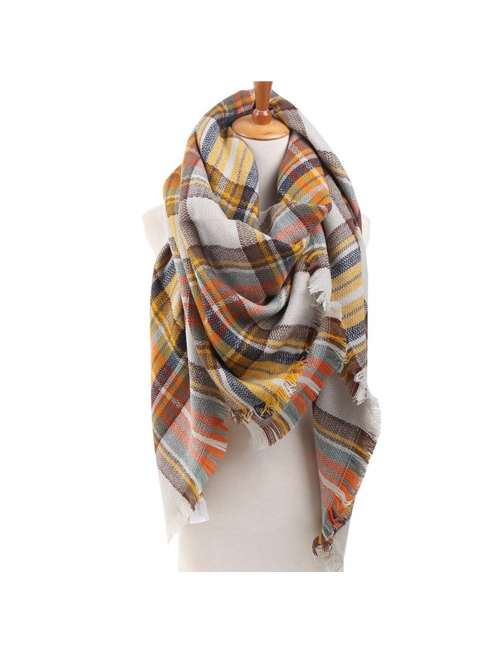 Plaid Checked Tartan Scarf Wrap Shawl - Grey Orange - C011TW6UOS3