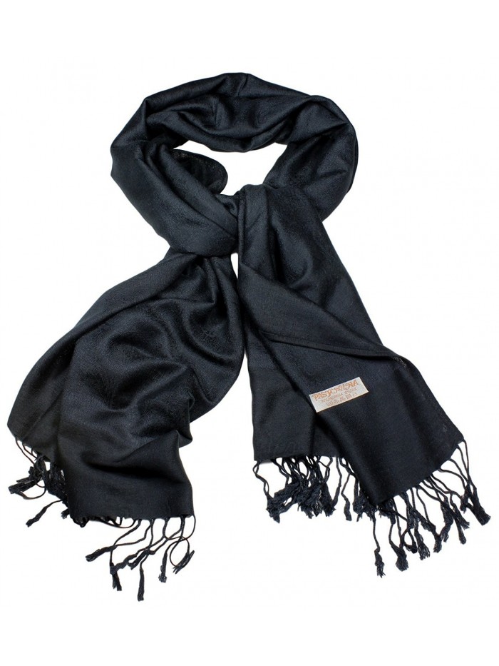 Women's Soft Pashmina and Silk Scarf Shawl Wrap by bogo Brands - Black - C012NZRCBOO