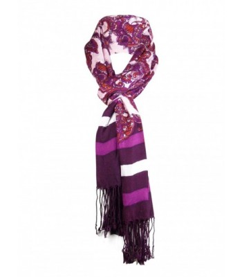 Jones New York Women's Striped Paisley Fringe Scarf - Pink - CM1266Y7QS9