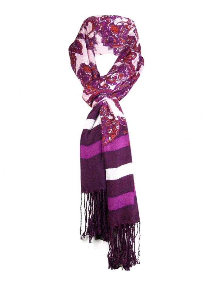 Jones New York Women's Striped Paisley Fringe Scarf - Pink - CM1266Y7QS9