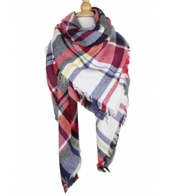 Achillea Women's Oversized Tartan Plaid Check Blanket Scarf Large Square Winter Warm Shawl Wrap - Blue Red - C41867LU434