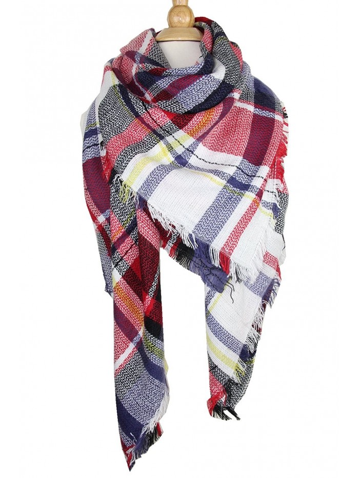 Achillea Women's Oversized Tartan Plaid Check Blanket Scarf Large Square Winter Warm Shawl Wrap - Blue Red - C41867LU434